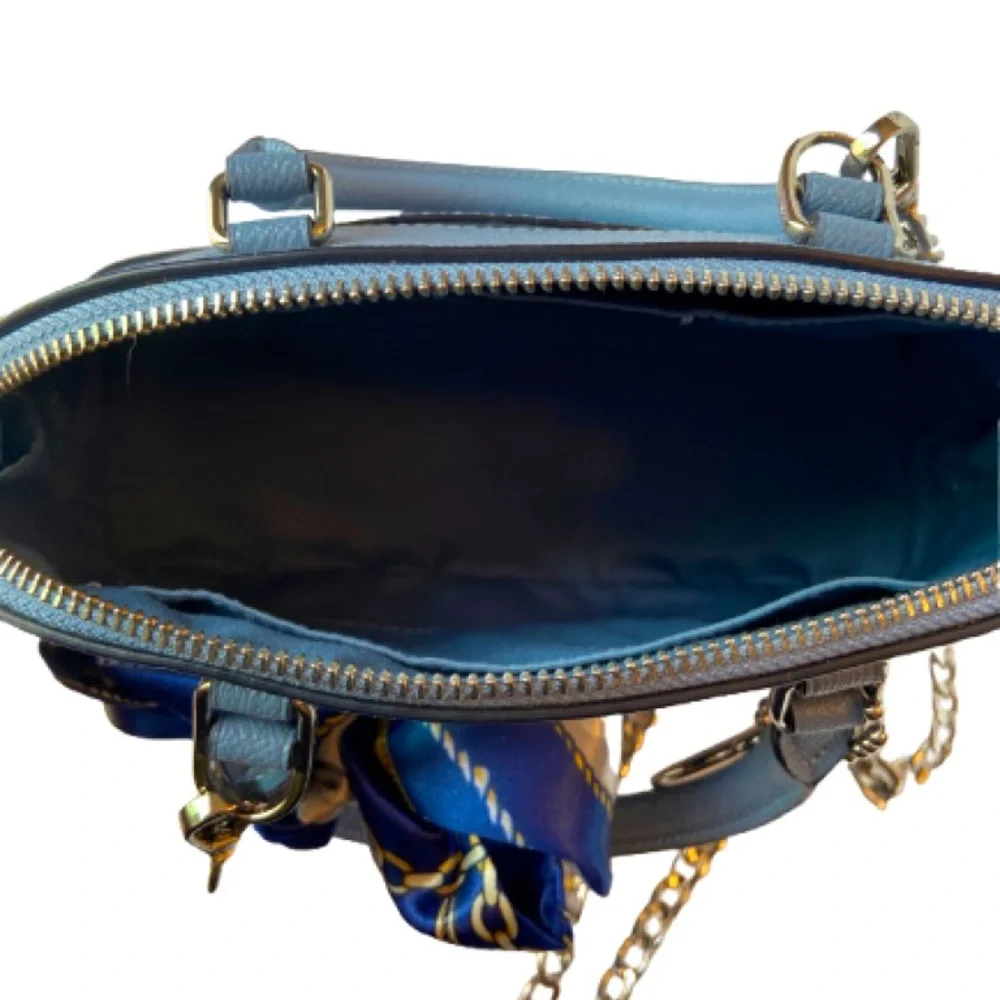 Coach Blue Handbag with Scarf and Gold Accents comes with bag scarf & dusty.EUC - Picture 4 of 5